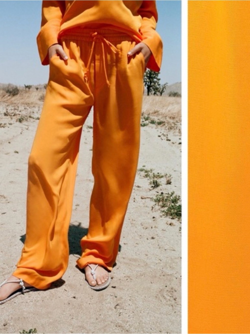 Zara Bright Orange Wide-Leg Drawstring Pants